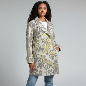 Lotti Double Breasted Linen Blend Pea Coat in Paisley Women’s Size S